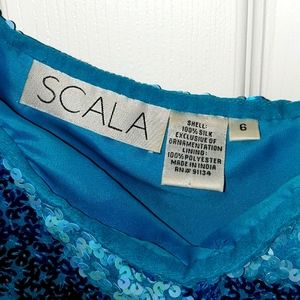 Scala Blue Sequin Off Shoulder Zig Zag Cocktail Dress Size 4